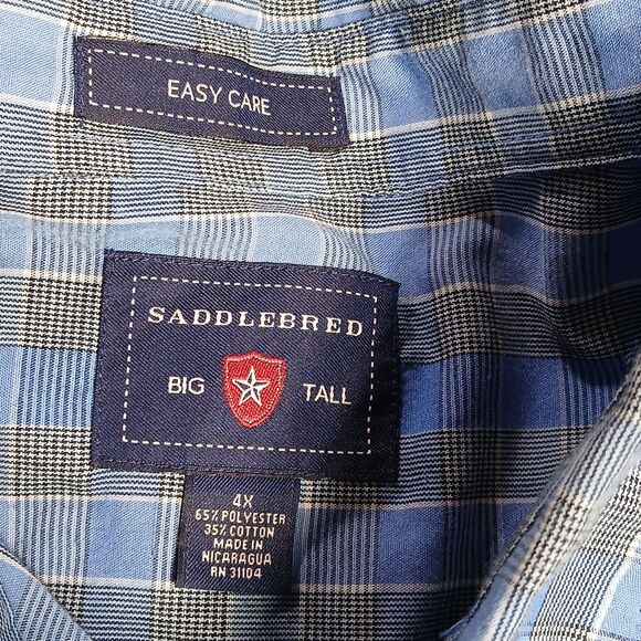 Saddlebred Button Down Shirt Lot (2) Mens 4XL Big Tall Easy Care Plaid Classic - Picture 3 of 10